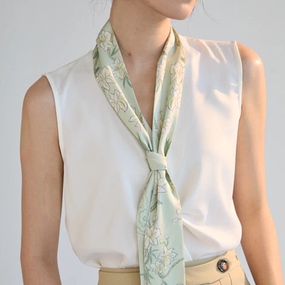 日本细窄长条形丝巾夏天护颈薄款百搭防晒围巾女轻奢时尚洋气高档