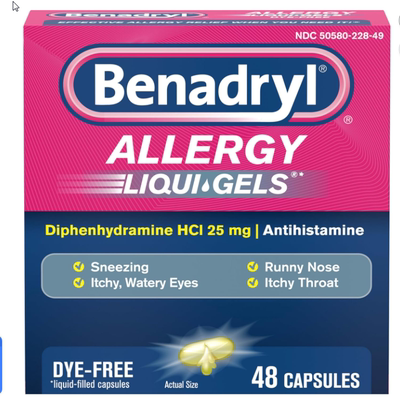 美国直邮Benadryl Liqui-Gels Allergy Medicine无色素液体凝胶