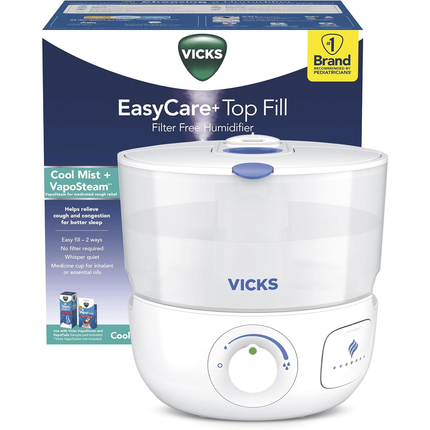 美国直邮 Vicks EasyCare+Top Fill无过滤式凉爽雾加湿器小房间