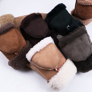 翻盖两用手套女冬加厚保暖露指真皮羊毛一体抗寒零下40度手套闷子