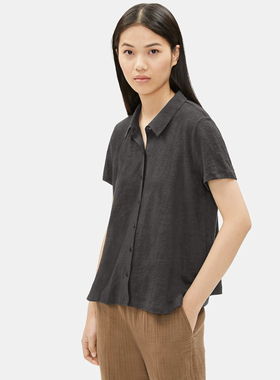 EF夏季女士衬衣针织纯汉麻重磅翻领短袖吸湿透气抗菌抑菌清爽大麻