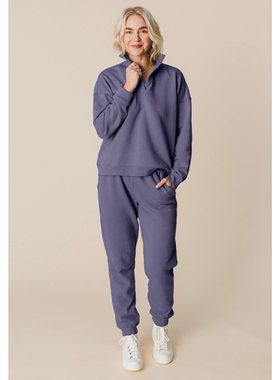 冬季女士加厚小脚卫裤带绒毛高腰松紧带口袋100%有机棉绒毛是全棉