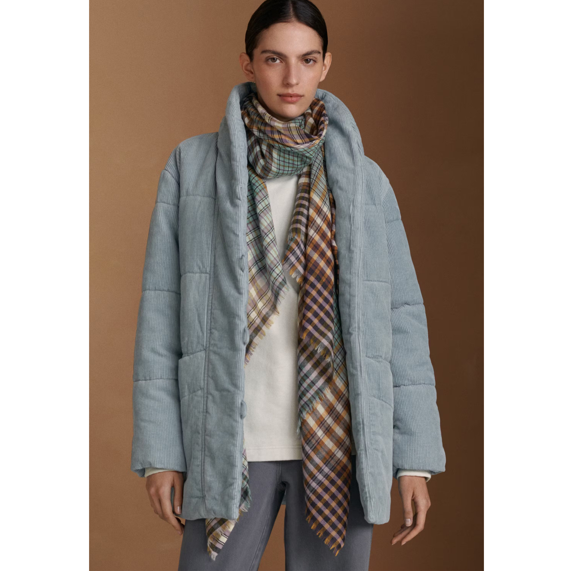 女士100%蚕丝厚灯芯绒棉服长绒棉