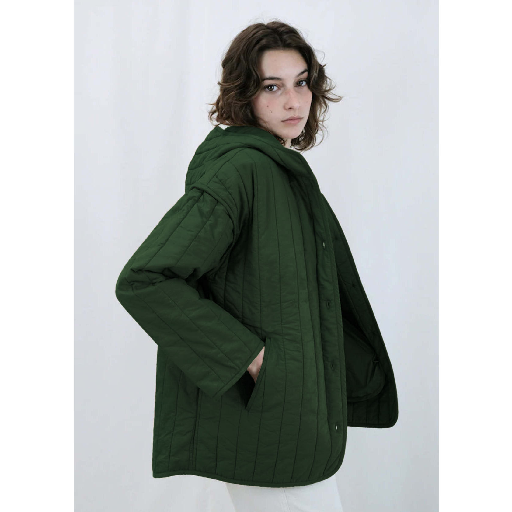 女士冬季带帽棉服外套有机棉蚕丝