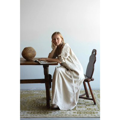 5支纯亚麻加厚肉感V领长连衣裙