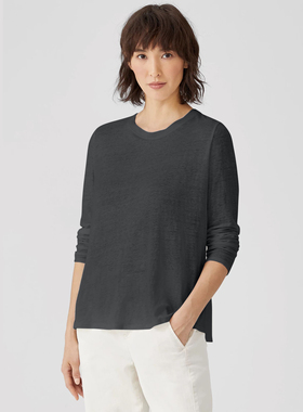 EF女士纯汉麻针织T恤圆领长袖重磅210克基础款吸湿透气抗菌抑菌