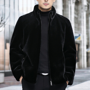 2025新款 皮毛一体连帽立领貂皮貂毛整貂海宁皮草外套男 水貂绒冬季