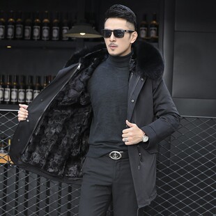 清仓特价水貂内胆派克服男款可拆卸貂毛内胆皮草外套冬季加厚大衣