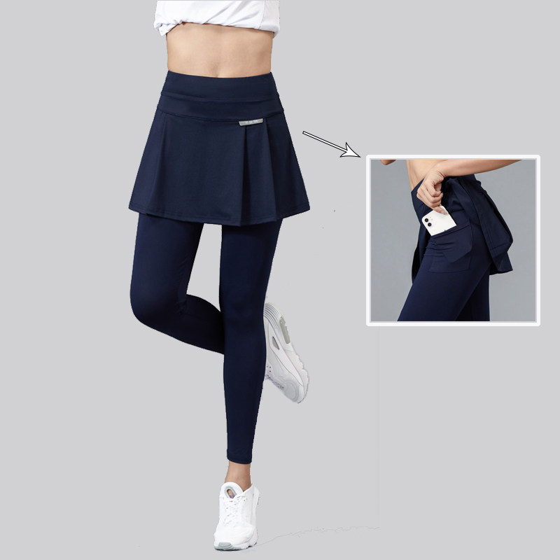 跑步运动裙裤假两件网球羽毛球服女春秋季速干健身瑜伽百褶裙长裤