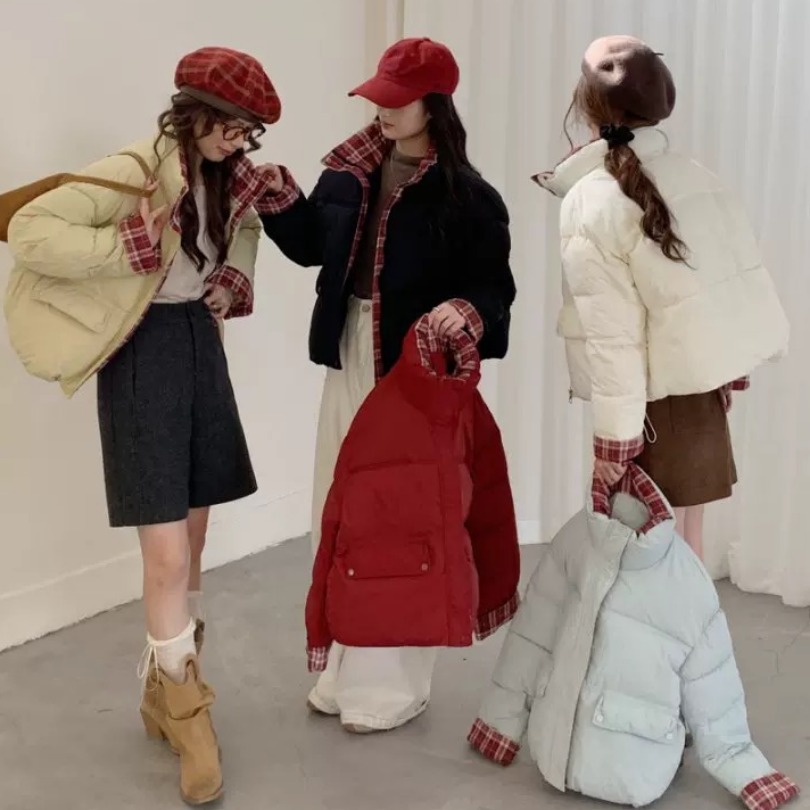 冬季短款羽绒棉服女2025新款韩系红色加厚超好看小棉袄外套小个子
