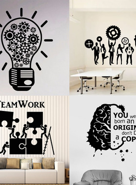 大脑芯片脑力创意灯泡初创公司贴画团队合作teamwork贴纸教室墙贴