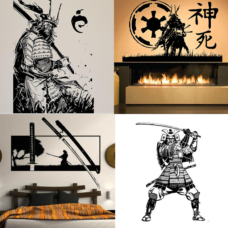 日本武士贴画SAMURAI墙贴寿司店装饰东瀛将军背景墙和风贴纸自粘