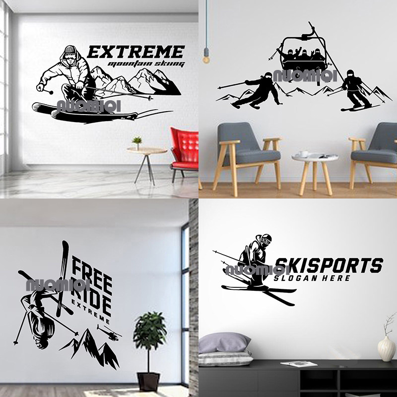 80款双板滑雪墙贴画冬季极限运动高山skiing创意装饰居家自粘贴纸