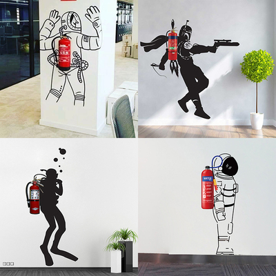 消防栓灭火器装饰墙贴画潜水员