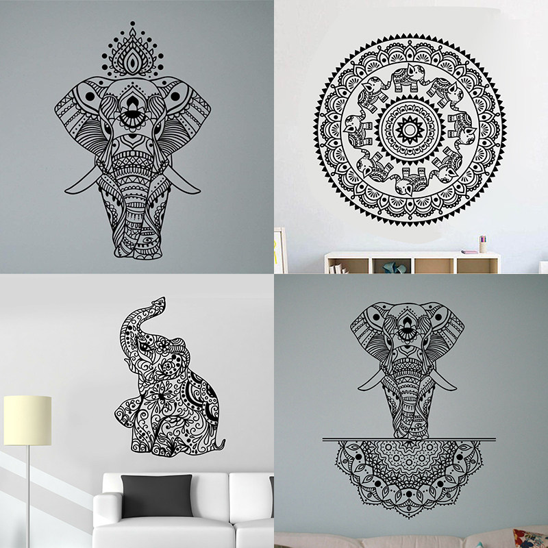 印度大象贴纸曼海蒂莲花墙贴画