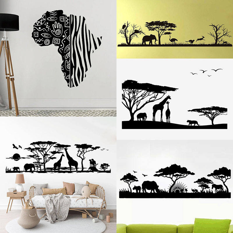 非洲大陆土著稀树草原景色墙贴画