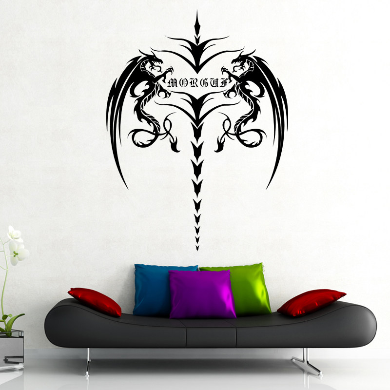 北欧风格西方龙双龙护柄剑型墙贴个性学生宿舍寝室贴画卧室贴纸