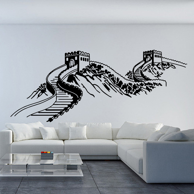 23款中式风景贴画 沙发客厅卧室电视背景墙贴 玻璃 门窗 万里长城