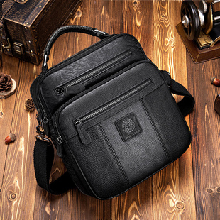 2026新款头层牛皮男士单肩包真皮大容量斜挎包旅行包欧美复古背包
