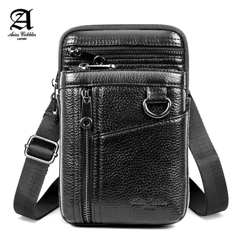 头层牛皮男士斜挎手机包真皮腰包男款背包穿皮带多口袋老人小挎包