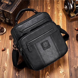 2026新款头层牛皮男士单肩包真皮大容量斜挎包旅行包欧美复古背包