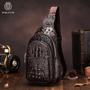 2026新款头层牛皮男士鳄鱼纹单肩斜挎包真皮胸包潮牌休闲旅游背包