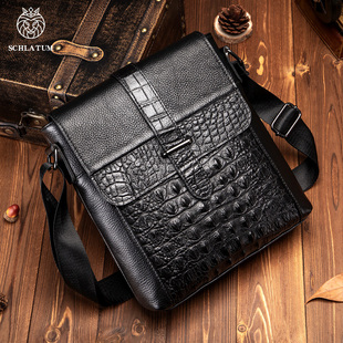 2025新款 真皮斜挎包潮流大容量包高级感 鳄鱼纹头层牛皮单肩包男士