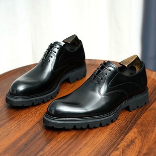 新款厚底增高男鞋真皮高级感漆皮亮面英伦商务休闲透气男士皮鞋子