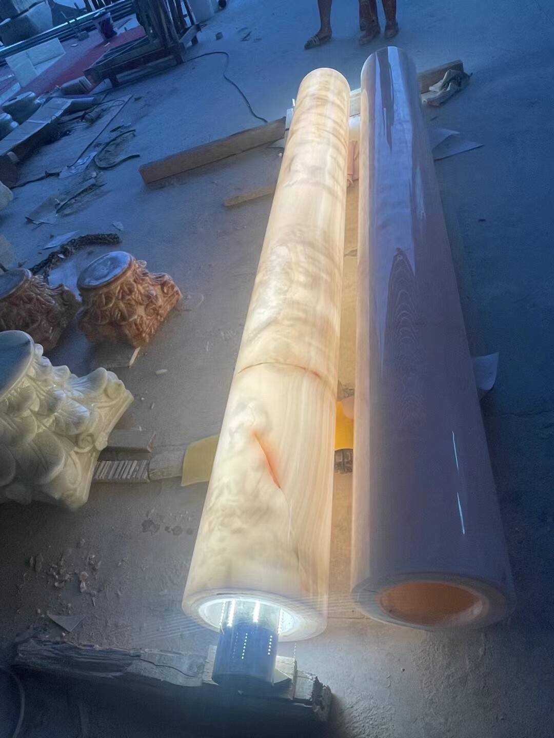 透光石头玉石柱子天然圆柱玉石定制异形定制世纪冰河白冰玉玉柱