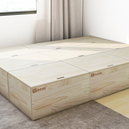 实木不油漆多功能榻榻米地箱定制