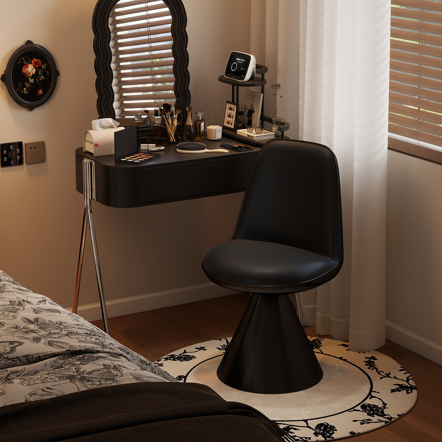 意式轻奢化妆凳家用女生卧室梳妆台椅子可旋转靠背美甲椅2025新款