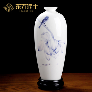 东方泥土陶瓷青花荷语小梅瓶家居客厅酒柜书房博古架公司民宿装 饰