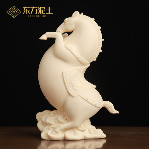 东方泥土立马发财陶瓷马摆件