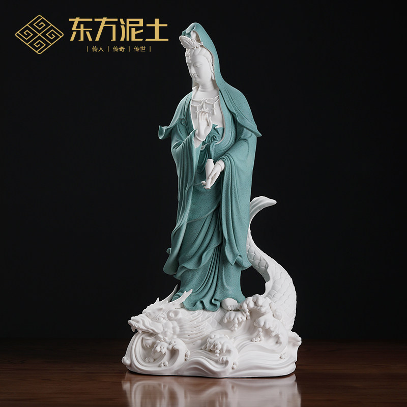 东方泥土《鳌鱼观音》观音佛像工艺品 家居客厅玄关会所装饰摆设