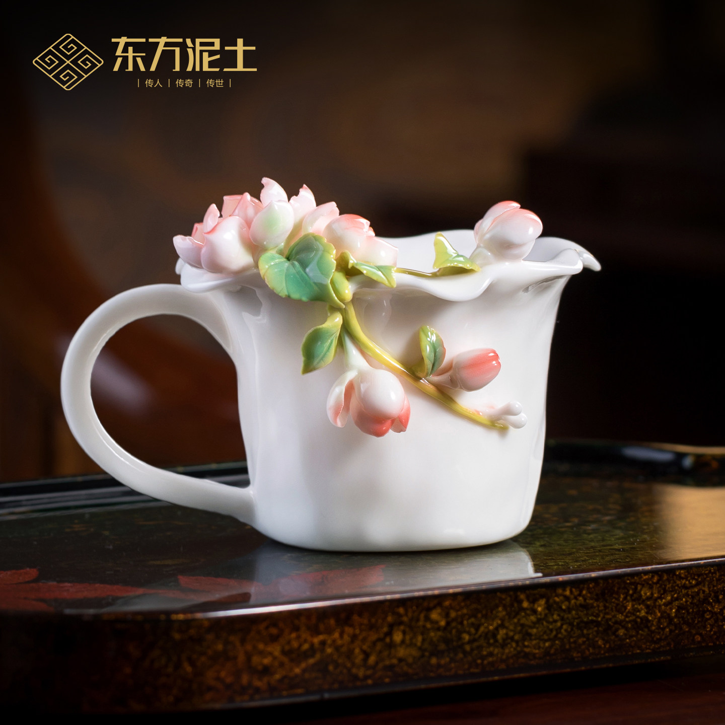 东方泥土非遗手工陶瓷茉莉花咖啡杯茶水杯茶室摆件送妈妈朋友礼物