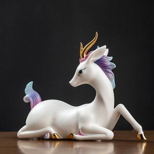 东方泥土 七彩小灵鹿摆件 陶瓷鹿办公室家居客厅桌面装饰工艺品