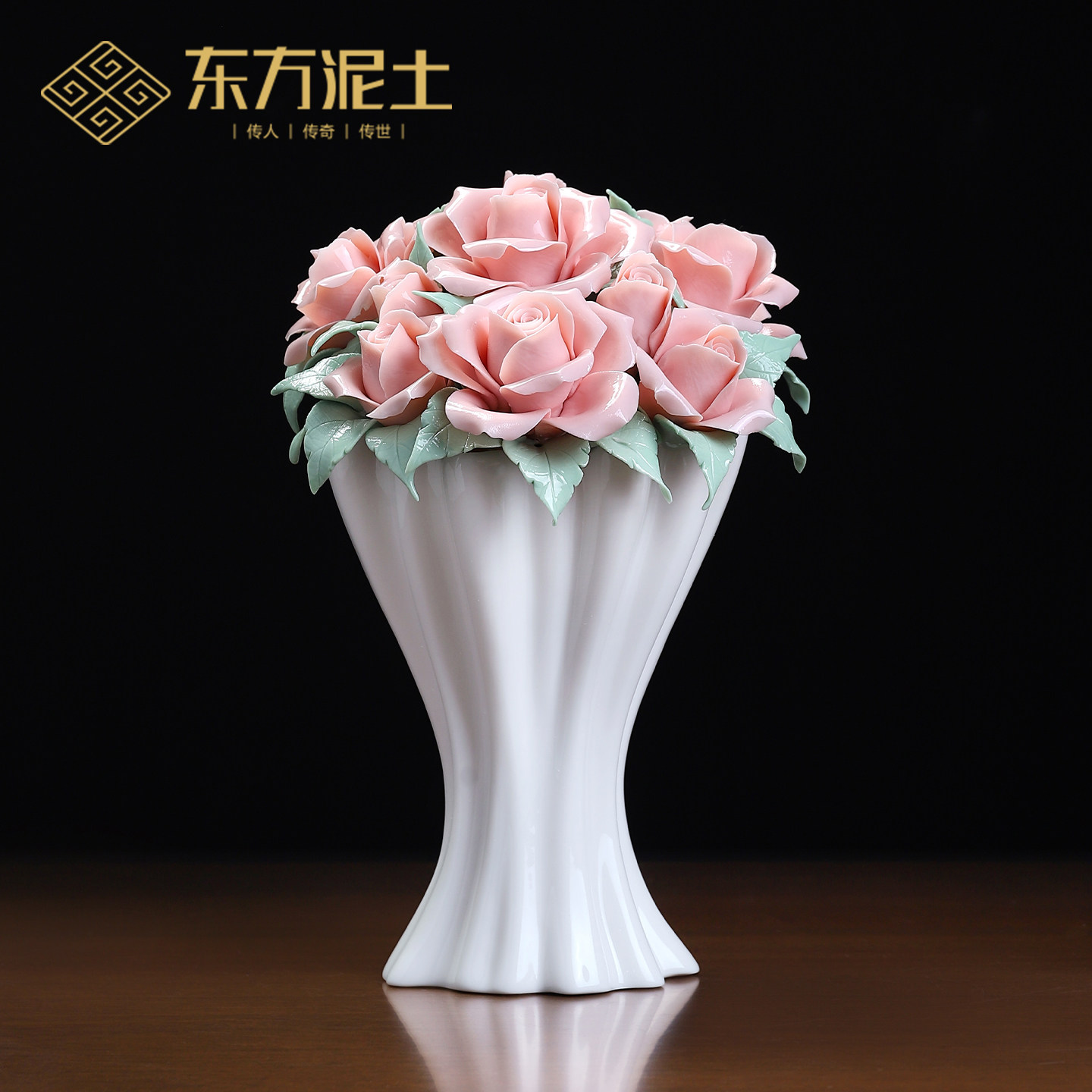东方泥土手工陶瓷玫瑰花束摆件家居客厅装饰品高级感结婚纪念礼物