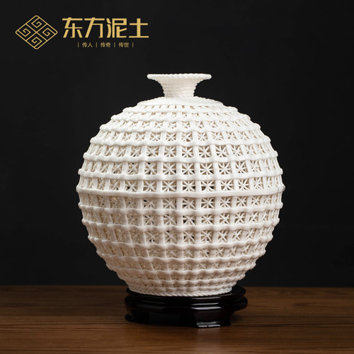手工小天地方圆瓷瓶中式风摆件