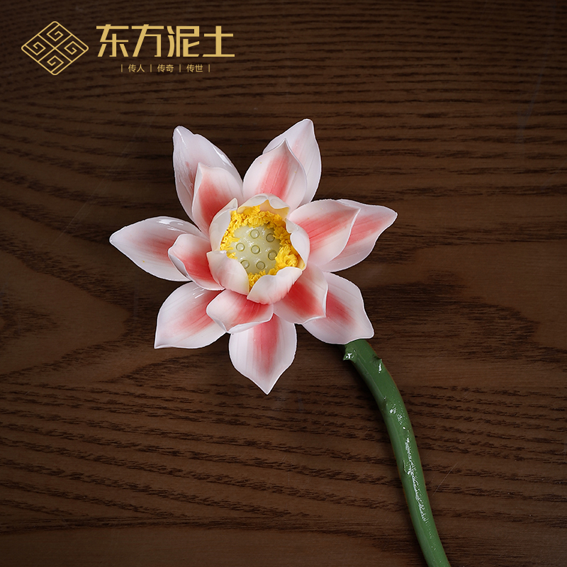 东方泥土《荷花花枝》陶瓷摆件