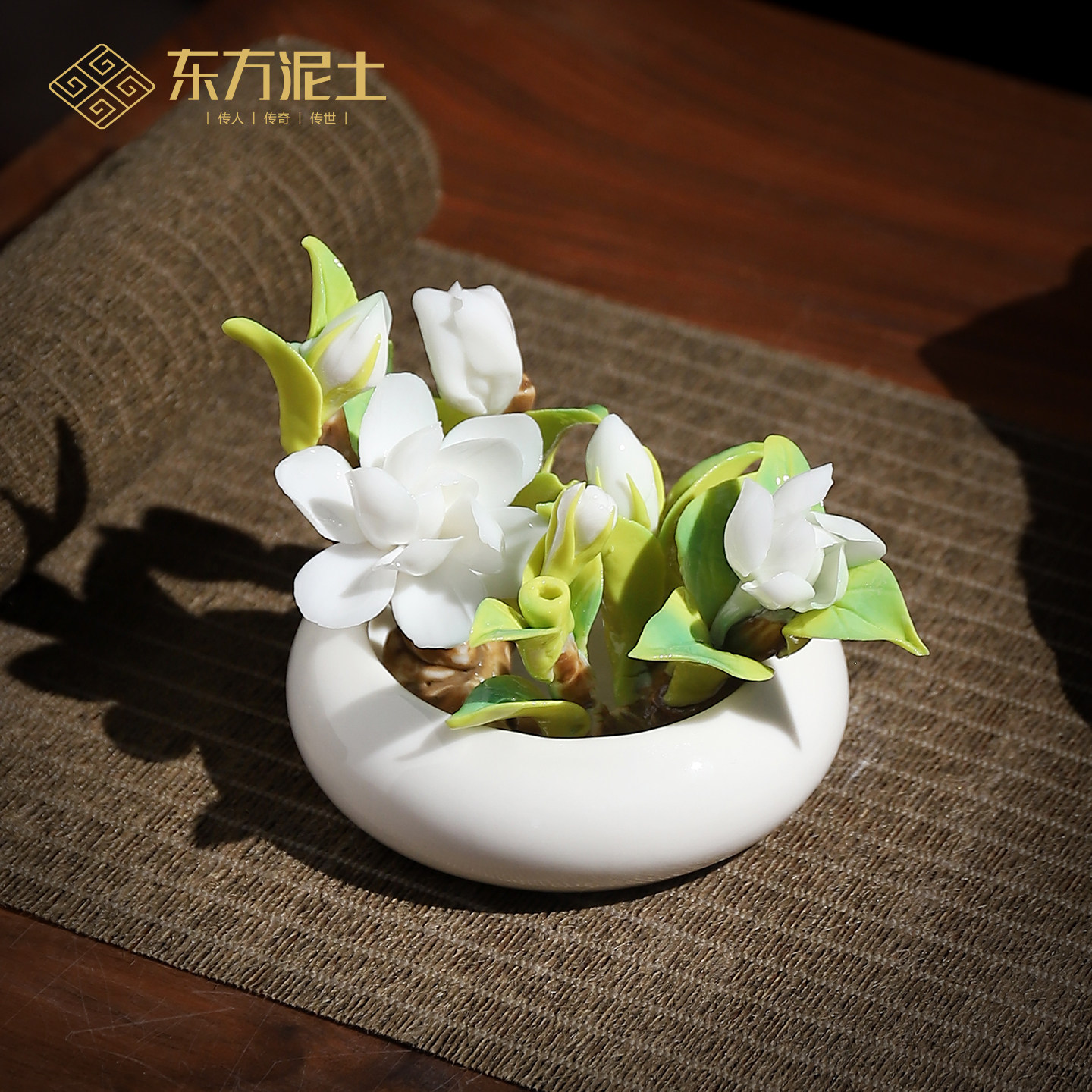 东方泥土非遗手工陶瓷茉莉花小盆栽轻奢高档客厅茶室桌面装饰摆件,家居饰品,桌面摆件,淘宝优惠券,粉丝福利购,淘宝优惠卷