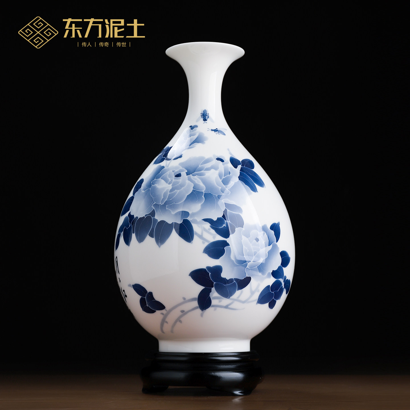 东方泥土 陈雪娥大师作品《月月红》釉下彩陶瓷手绘花瓶客厅摆件