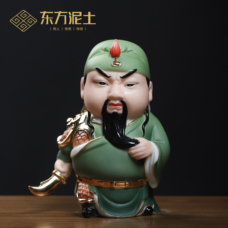 东方泥土《精忠报国》摆件 陶瓷小火彩关公武将办公室书房装饰品