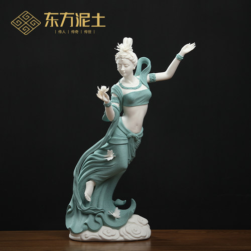 东方泥土蝶恋雕塑人物摆件陶瓷