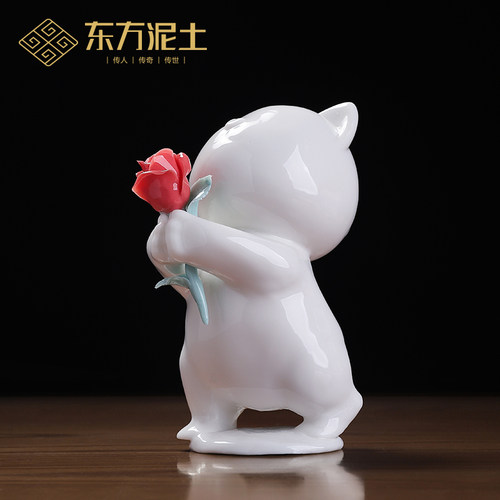 东方泥土陶瓷可爱小猫咪摆件礼物