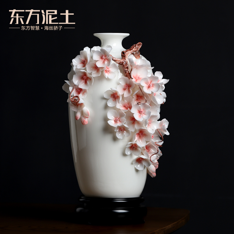 陶瓷花瓶摆件手工瓷花酒柜博古架