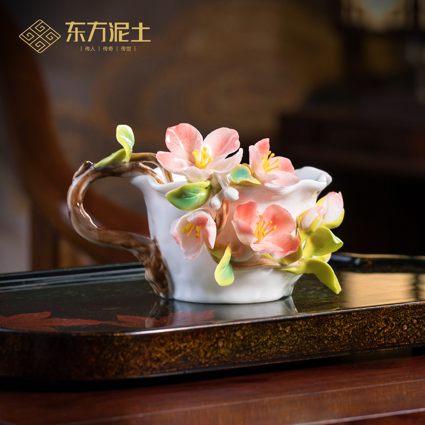 东方泥土手工陶瓷海棠花咖啡茶水杯有意义生日毕业礼物送女生妈妈