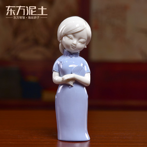 陶瓷古典旗袍仕女摆件中国风古风创意新中式人物唯美美女装饰饰品