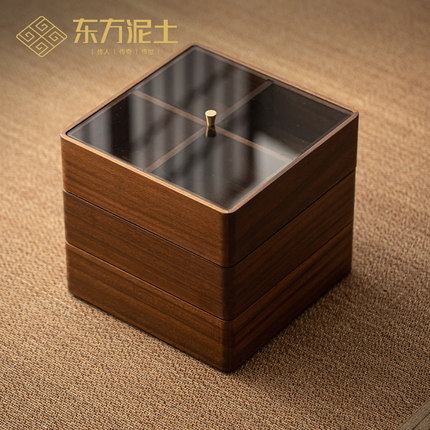 东方泥土胡桃木干果盒中式实木家用携带收纳多层轻奢糖果盘手提盒