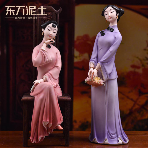 东方泥土雕塑艺术品俏江南摆件