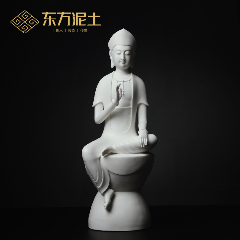 东方泥土 《带冠自在观音》雕塑艺术品省大师林建平作品陶瓷摆件